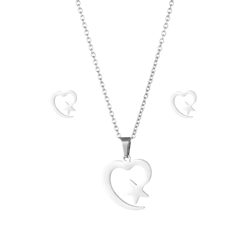 stainless steel  heart earrings necklace jewelry sets