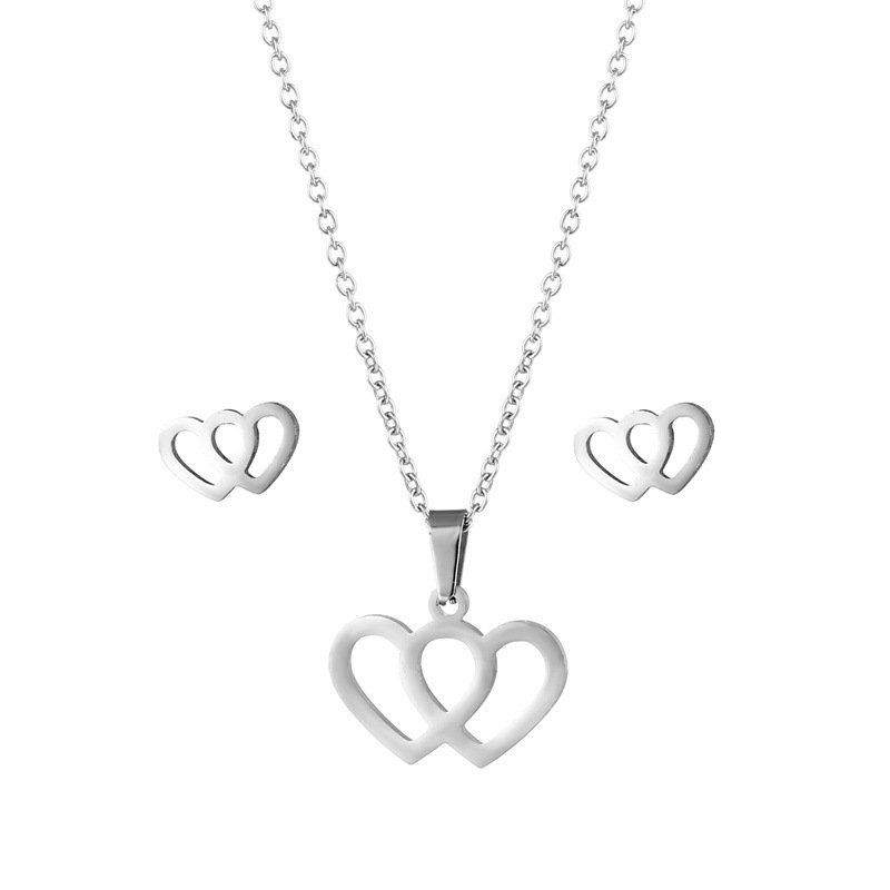 stainless steel  heart earrings necklace jewelry sets