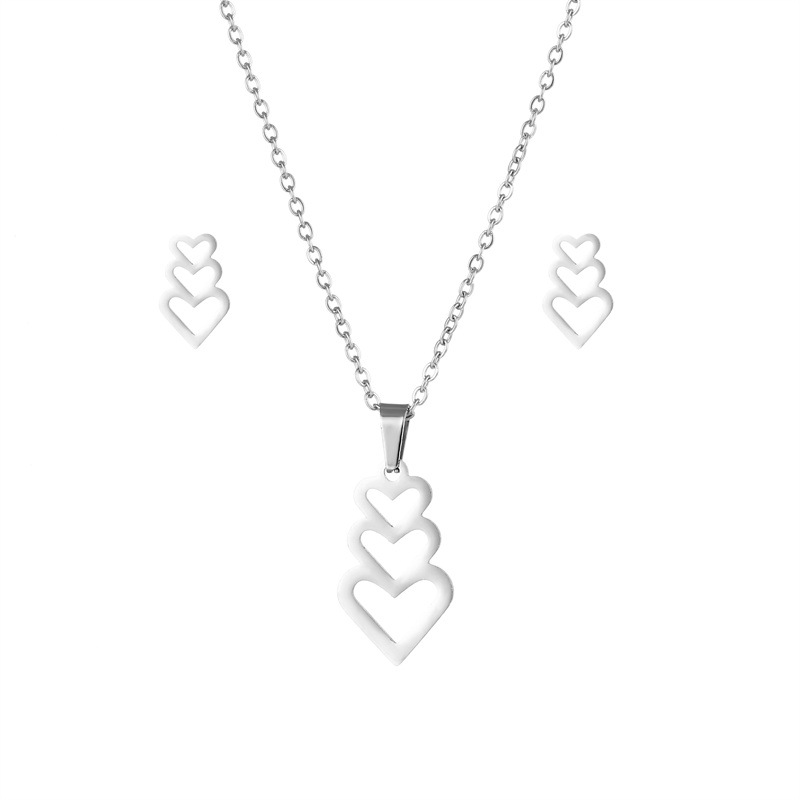 stainless steel  heart earrings necklace jewelry sets