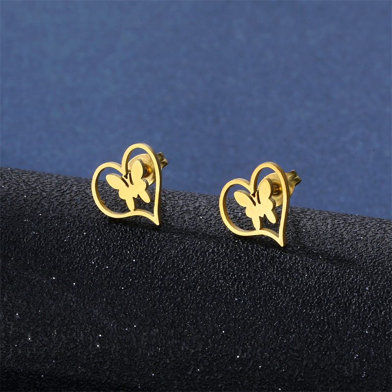 stainless steel  heart earrings necklace jewelry sets