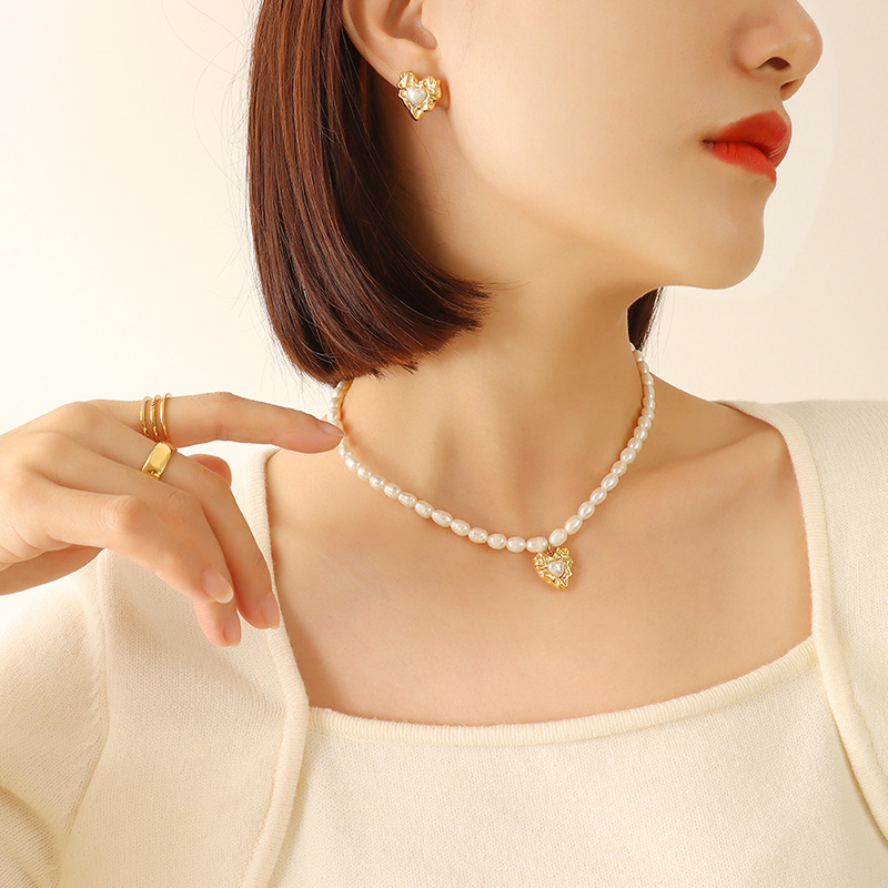 stainless steel  heart earrings necklace bracelets jewelry sets
