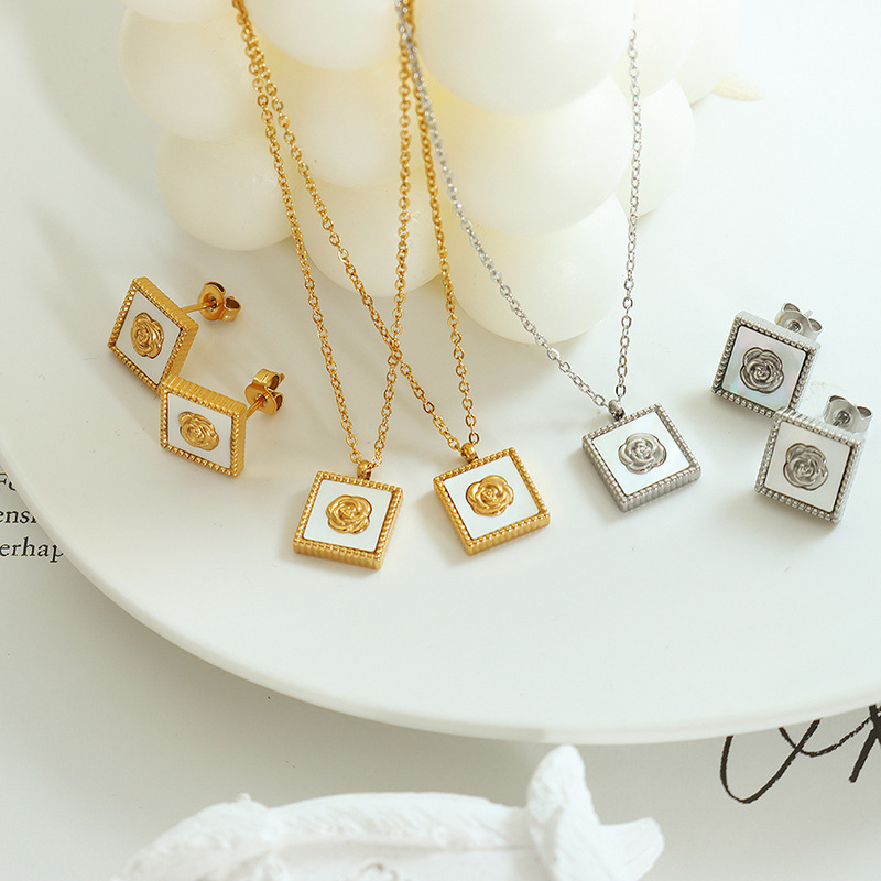 stainless steel  square earrings necklace jewelry sets