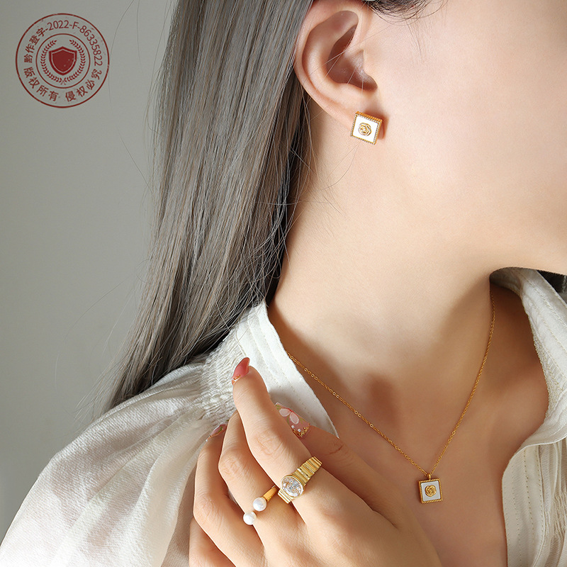 stainless steel  square earrings necklace jewelry sets