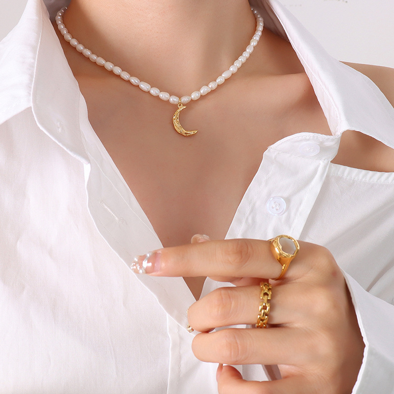 stainless steel moon necklace