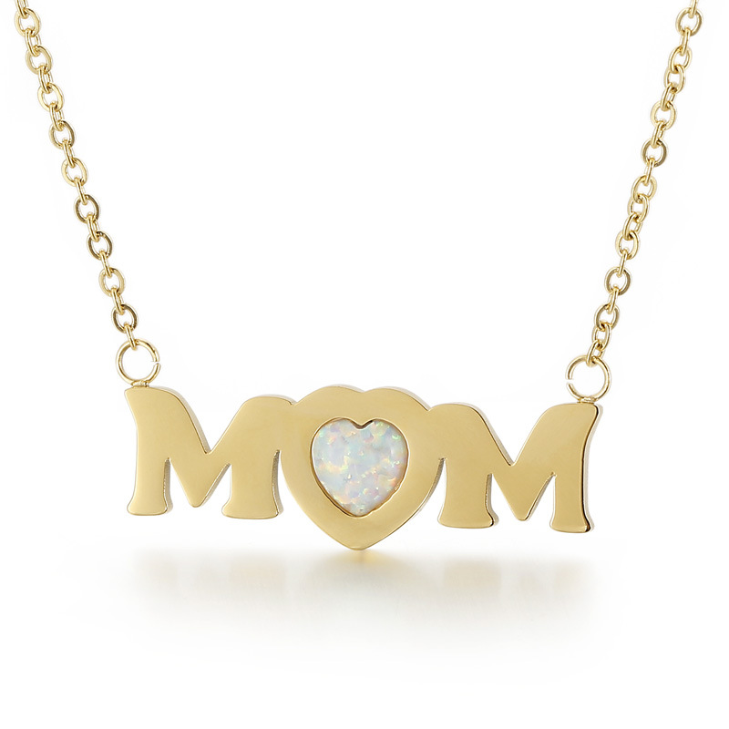 stainless steel letters MOM heart necklace