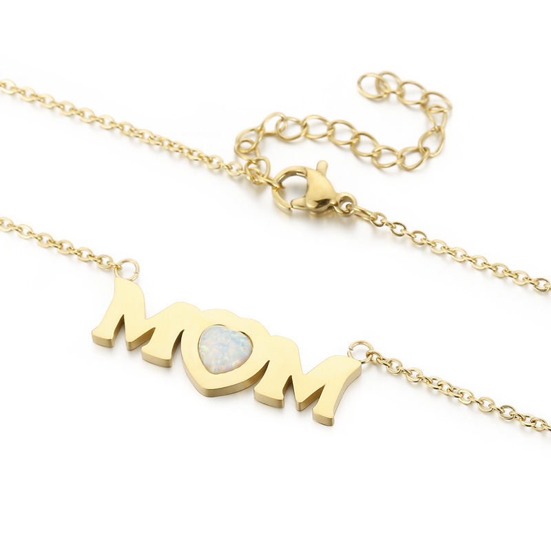 stainless steel letters MOM heart necklace