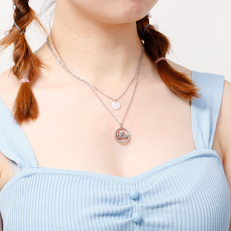 stainless steel letters MUM circle necklace