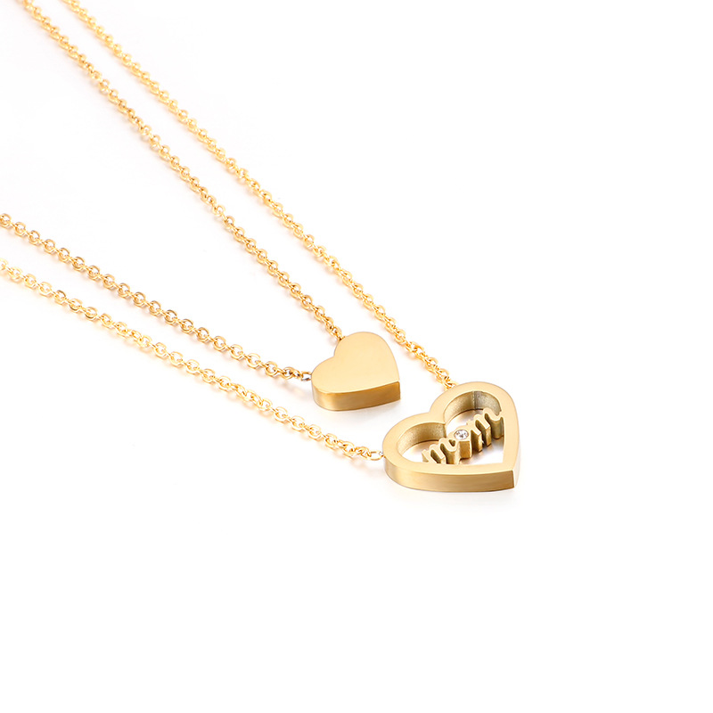stainless steel 18k gold plating heart mother love double layered necklace