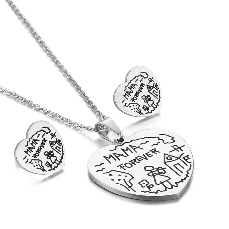 stainless steel heart mother love earrings necklace jewelry sets