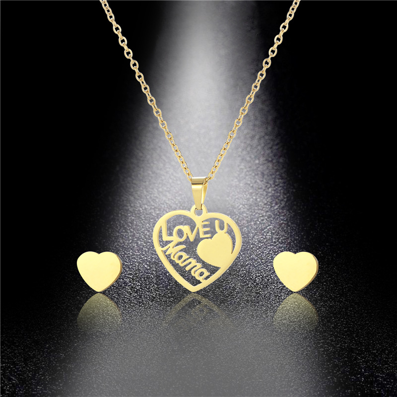 stainless steel heart mother love earrings necklace jewelry sets