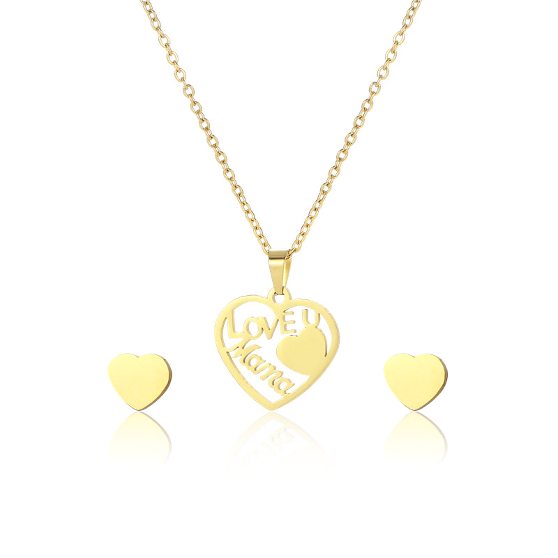 stainless steel heart mother love earrings necklace jewelry sets