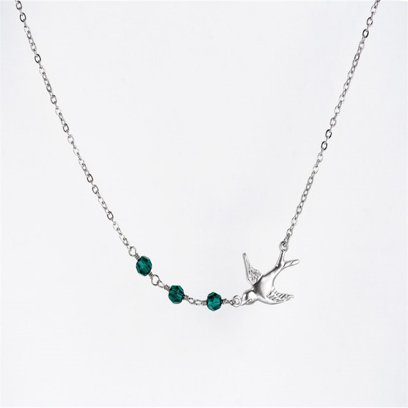 stainless steel bird zircon necklace