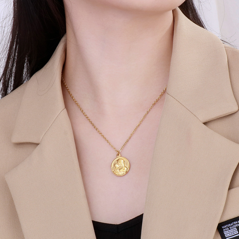 stainless steel circle mother love necklace