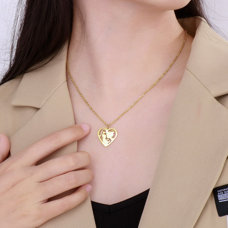 stainless steel heart mother love hollow necklace