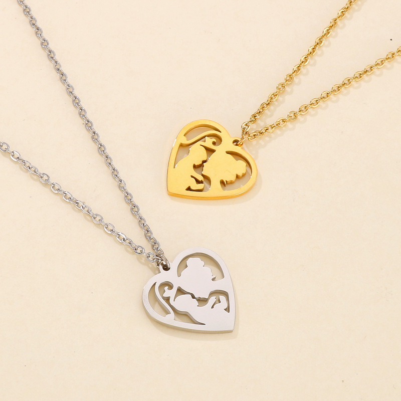 stainless steel heart mother love hollow necklace