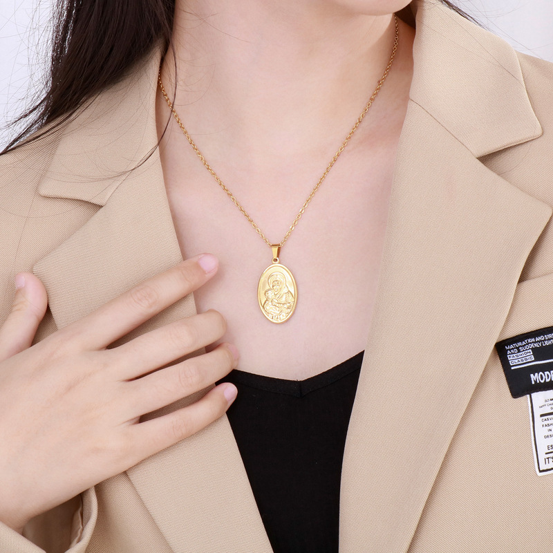 stainless steel elliptic mother child necklace