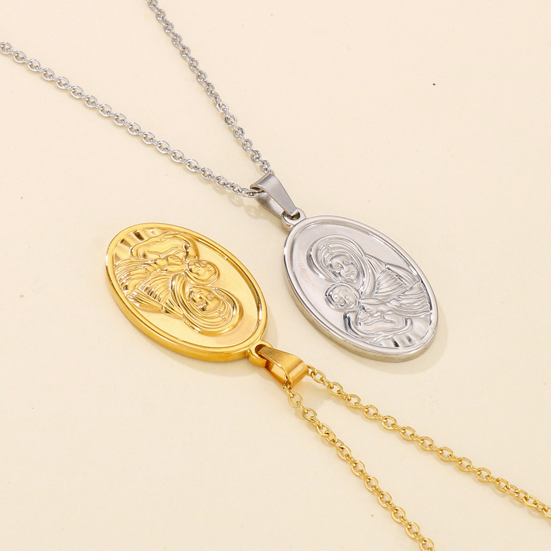stainless steel elliptic mother child necklace