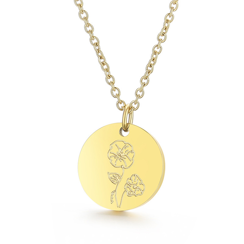 stainless steel circle birth flower necklace
