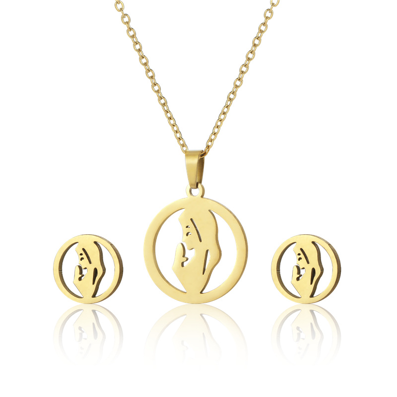 stainless steel Mom's avatar earrings necklace jewelry sets