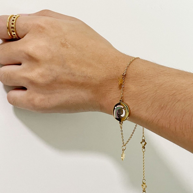 stainless steel gold plating circle TarotCard bracelet
