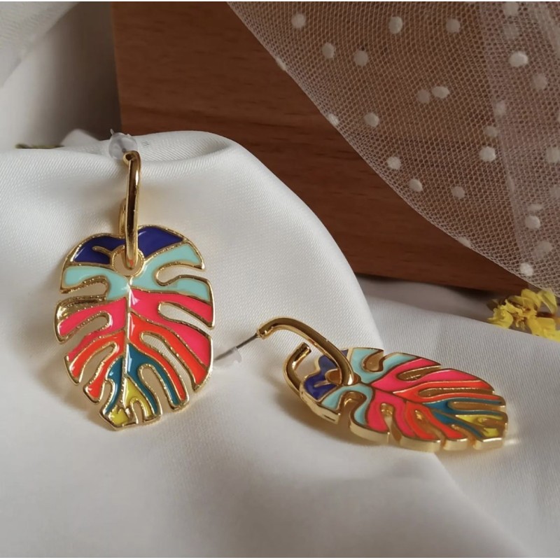 stainless steel colorful Plantain leaf shaped earrings