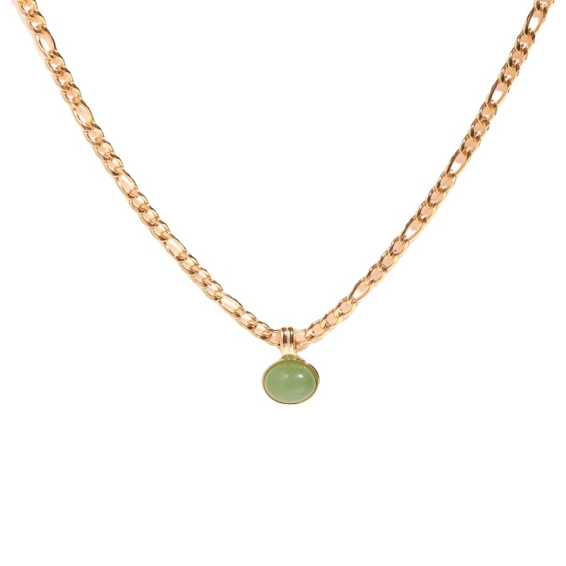 stainless steel 18k gold plating green stone necklace