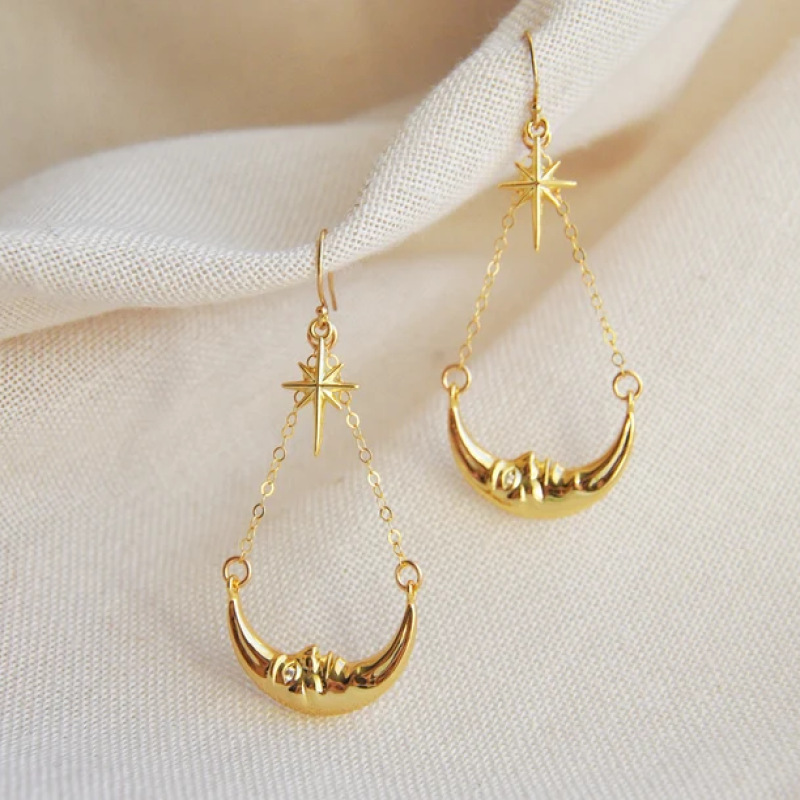 stainless steel 18k gold plating moon earrings