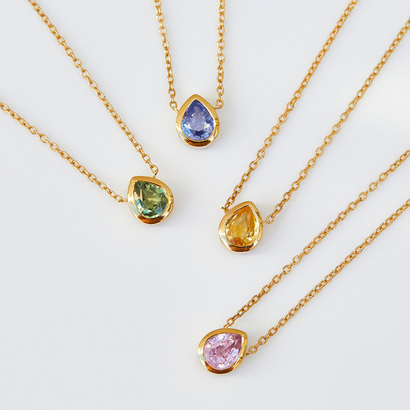 stainless steel 18k gold plating water droplet zircon necklace