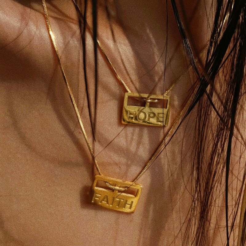 stainless steel square letter envelope necklace