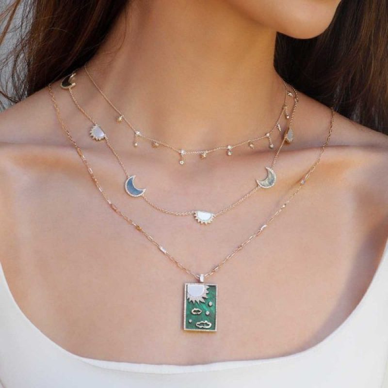 stainless steel 18k gold plating square sun moon Tarot necklace