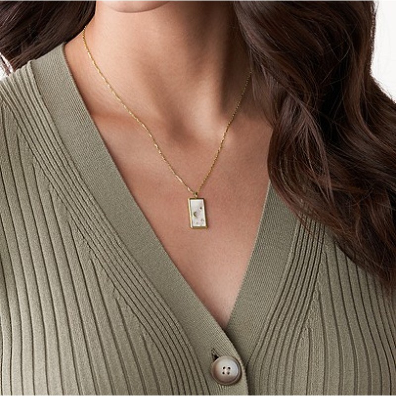 stainless steel square inlaid diamond moon star Tarot necklace