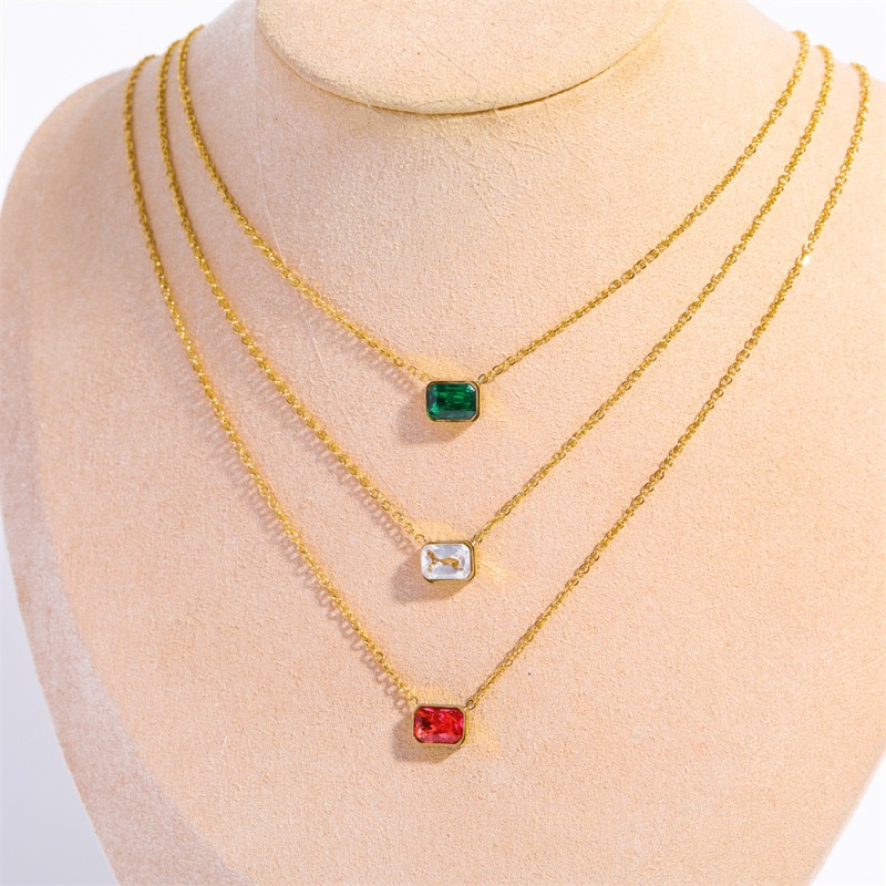 stainless steel 18k gold plating square zircon necklace