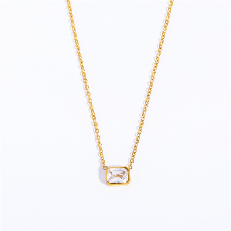 stainless steel 18k gold plating square zircon necklace