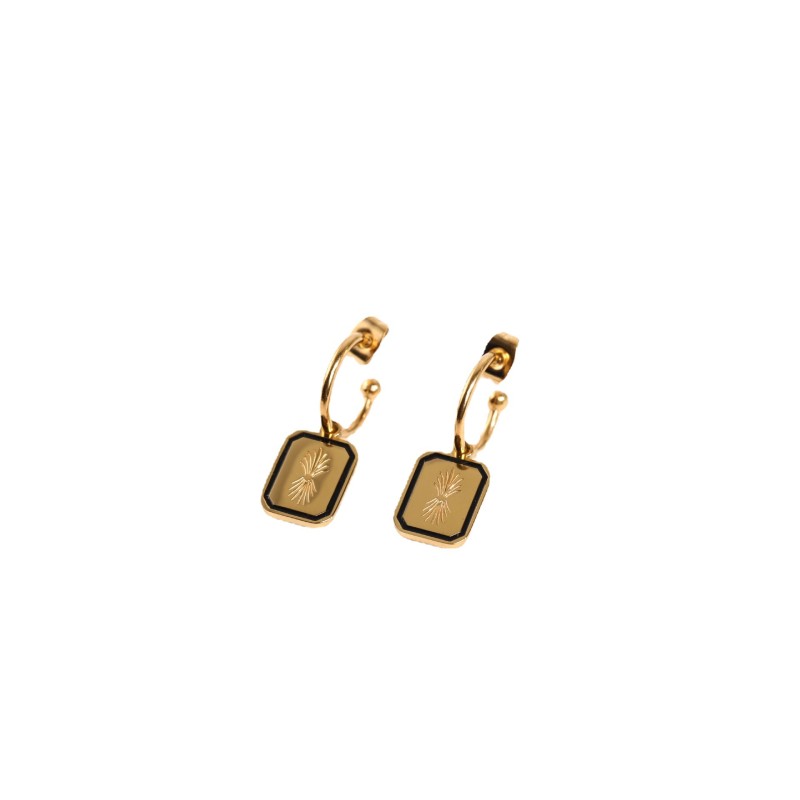 stainless steel 18k gold plating palm leaf patterned square earrings