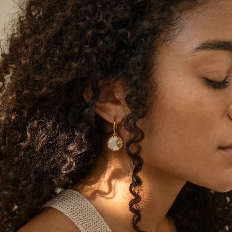 stainless steel 18k gold plating circle sun earrings