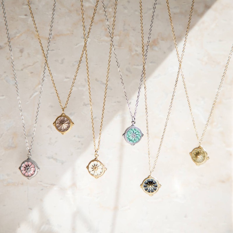 stainless steel colorful compass necklace