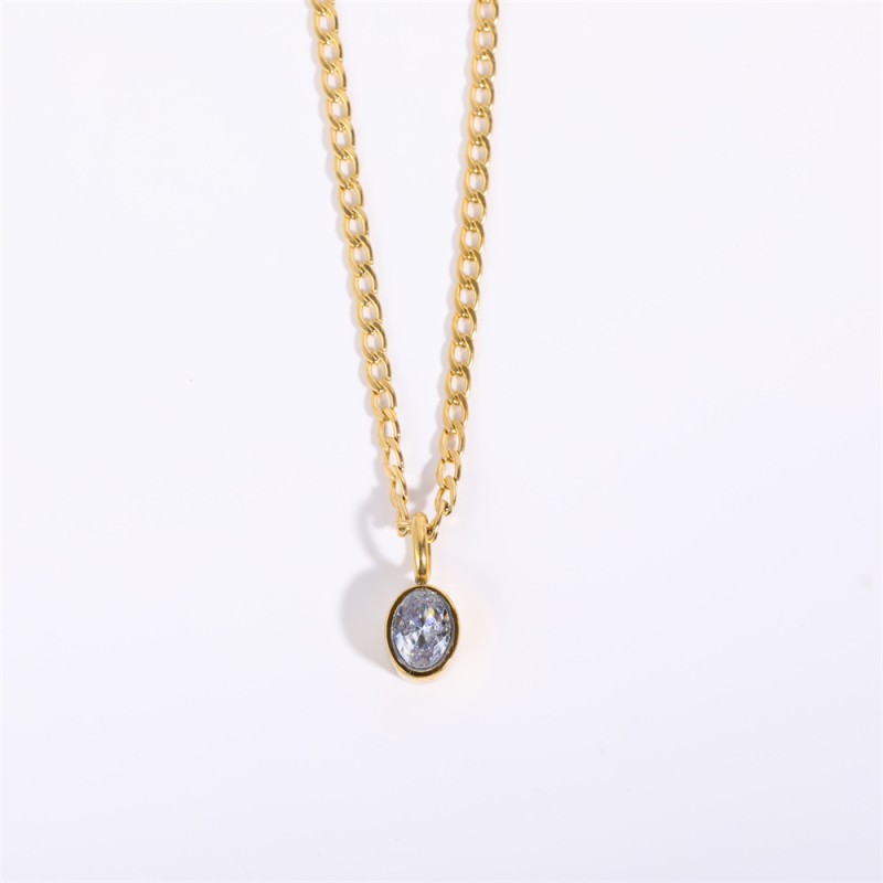 stainless steel gold plating elliptic zircon necklace