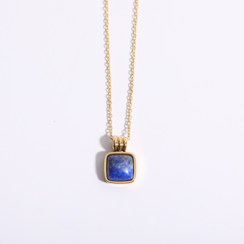stainless steel 18k gold plating square natural stone necklace