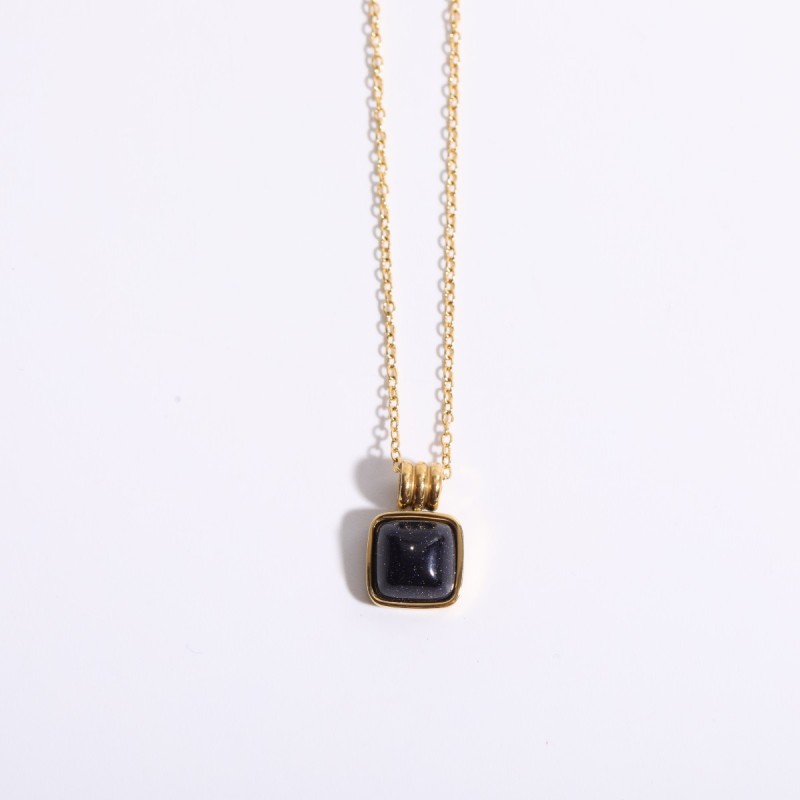 stainless steel 18k gold plating square natural stone necklace