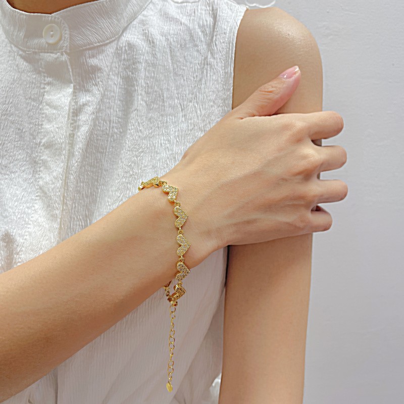 brass  heart zircon bracelet