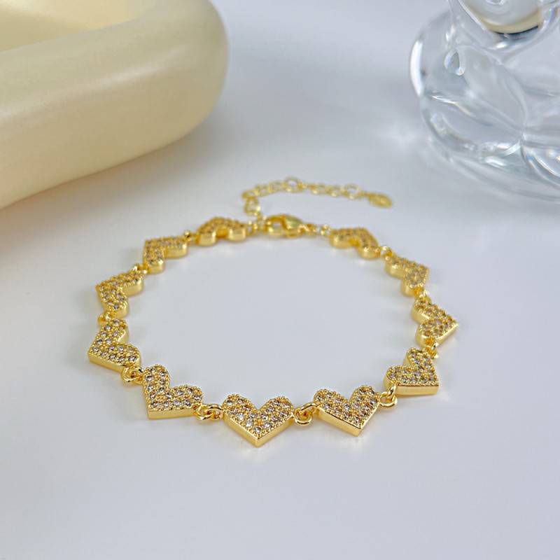 brass  heart zircon bracelet