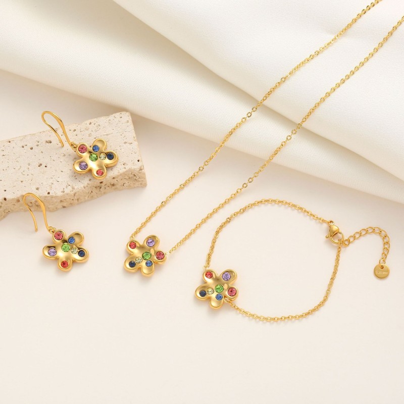 stainless steel flower earrings bracelet necklace