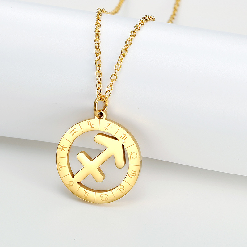 stainless steel constellation round plate necklace