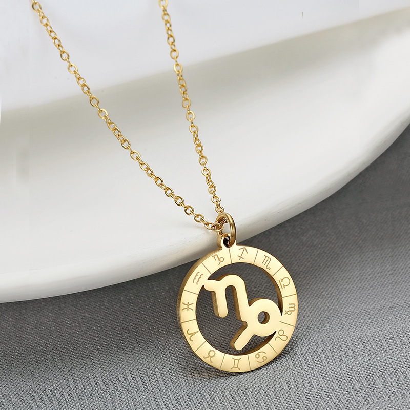 stainless steel constellation round plate necklace