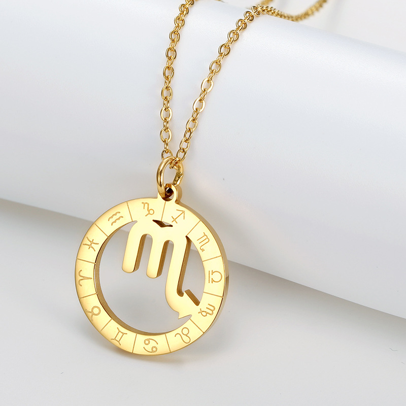 stainless steel constellation round plate necklace