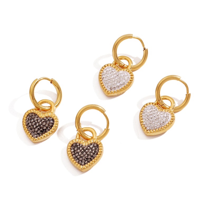 stainless steel heart zircon earrings