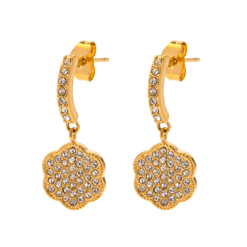 stainless steel flower zircon earrings