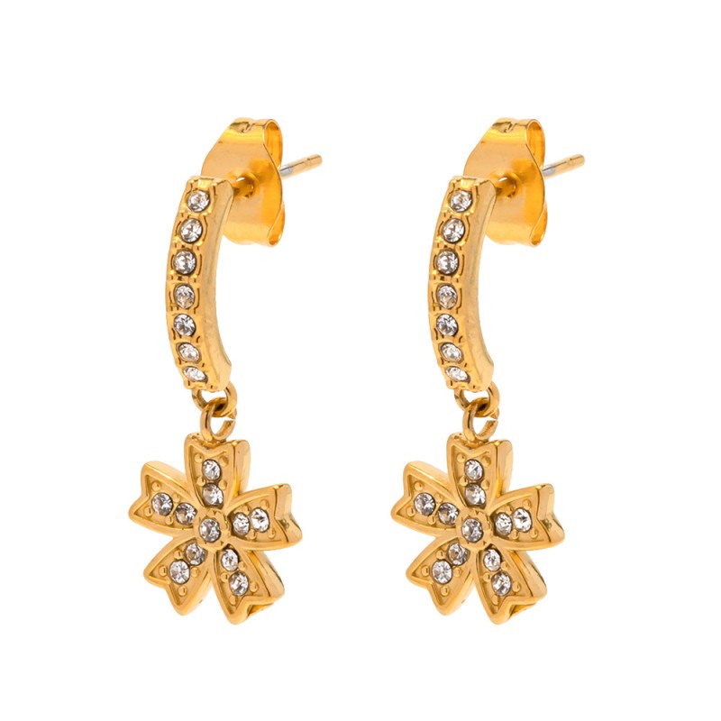 stainless steel flower zircon earrings