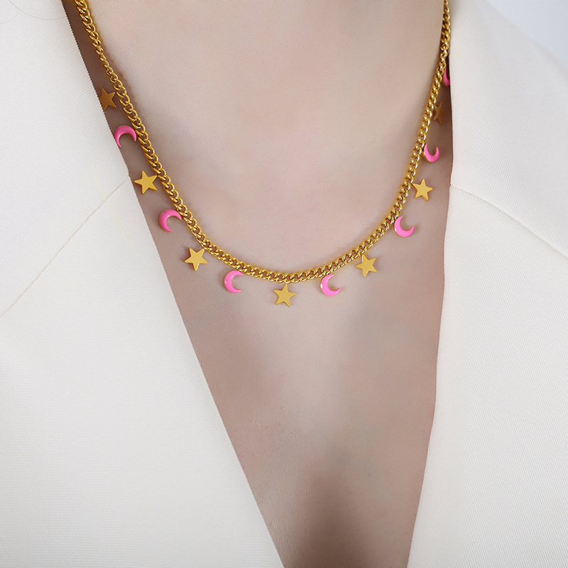 stainless steel moon star enamel necklace bracelet