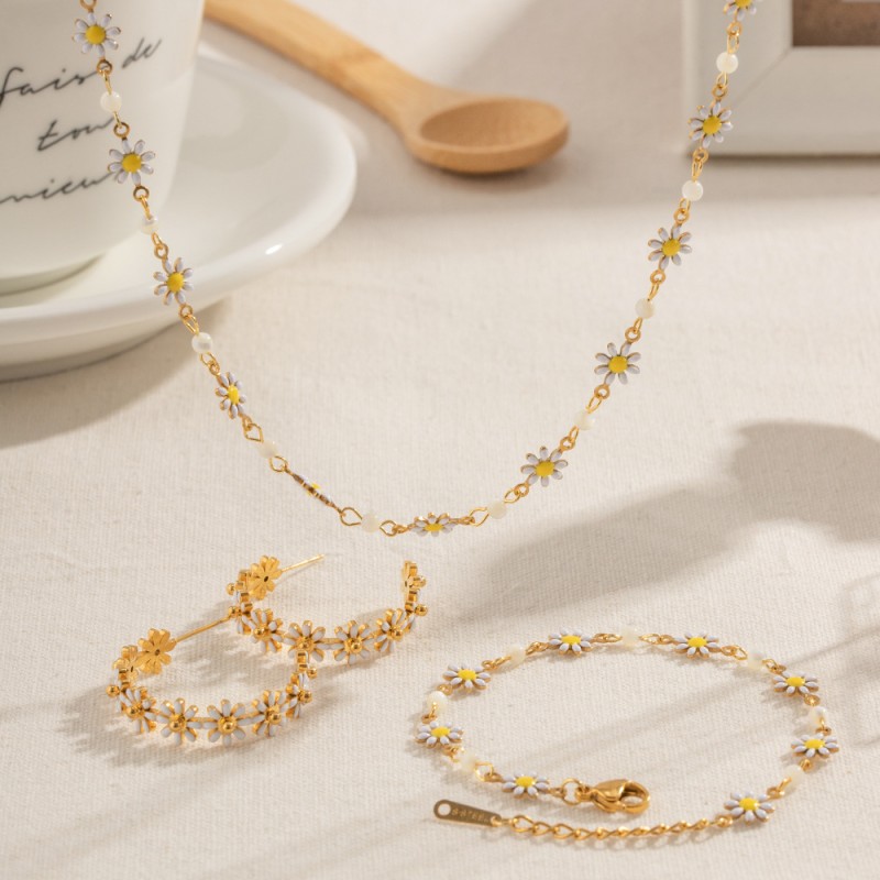 stainless steel jewelry sets flower earrings necklace